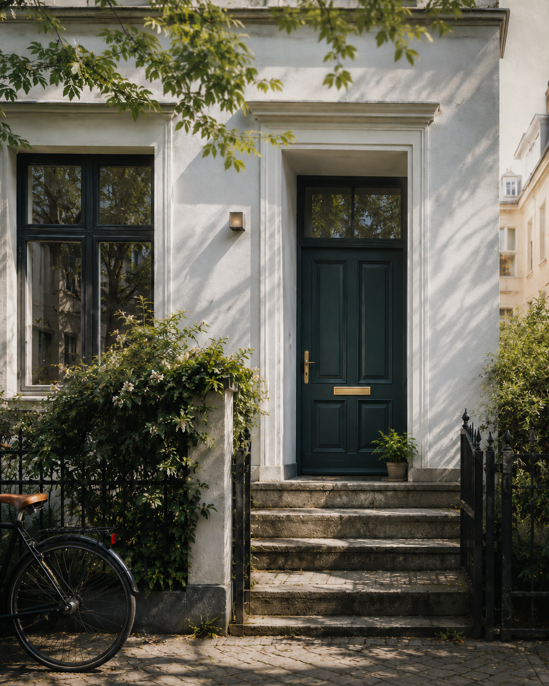 Heller Hauseingang als redaktionelles Motiv rund um Immobilienwissen
